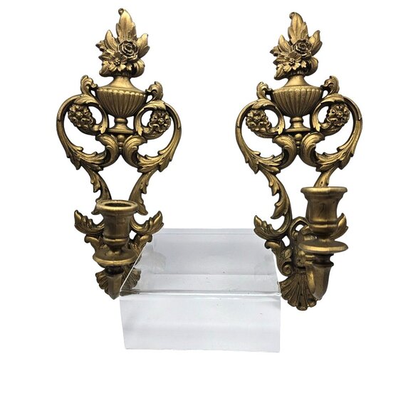 Vintage Syroco Wall Candle Holder Sconce Set of 2 Goldtone Homco 4036 USA - Picture 2 of 16
